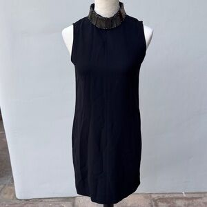 Max Mara Black Sleeveless Shift Mini Dress, Metal Collar Retro size 6 small